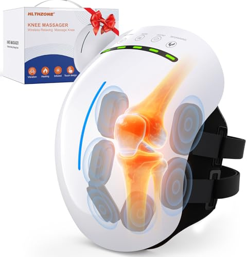 Knämassage med värme, vibration och rött ljus, 3 uppvärmningsnivåer, 5 vibrationslägen, 4 massagelägen, 3D-silikonnoder, trådlös bärbar med LED-pekpanel, gåvor till mormor och morfar, vit
