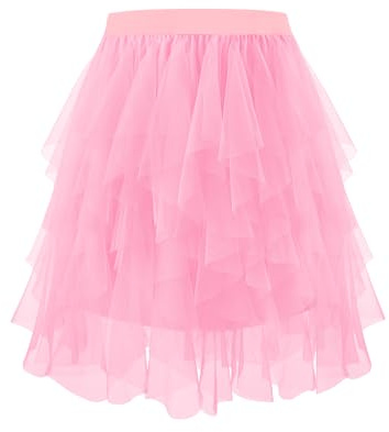Bbonlinedress dam tyllkjolar mini tutu en linje nät lager kort festkjol, Rosa, L