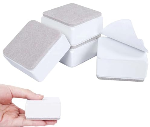 Rialzi per Mobili Alti in Acciaio, 4 Pezzi Rialzo Autoadesivo per Divani, Rialzo per Letto Autoadesivo, Diametro 6 cm, Supporta 500kg, Altezza di Sollevamento di 3 cm, Quadrato, Bianco