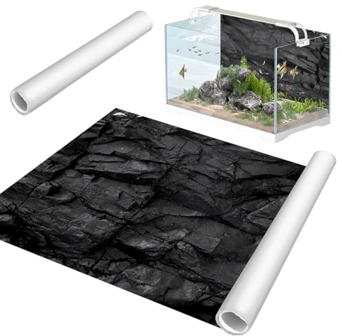 RANJIMA Aquarium Poster, Schwarzer Felsen Vinyl Hintergrund aus PVC Statisch Haftender Aquarium Hintergrund Generisch Aquarium Rückwandfolie Selbstklebende Foliefür Aquarium Rückwand Terrarium