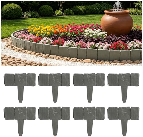 20 Stück Rasenkante Kunststoff Beetumrandung 5m Beeteinfassung Beeteinfassung Stein Grau Rasenkantensteine für Garten Innenhof Baumschule