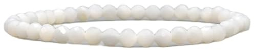 LKBEADS 4 mm naturlig sötvattenspärla | facetterad rund sten | Vit sten | Energielastiskt armband | helande armband | Handgjorda smycken | LK_WOSB_00932, 7.5 Inch, Ädelsten, Färskt vattenpärla