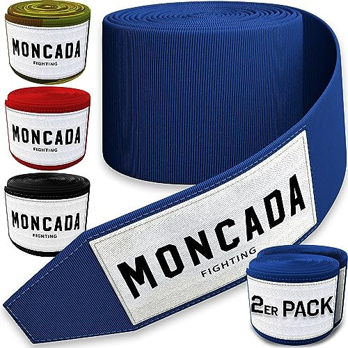 Moncada Fighting® [4m Boxbandagen mit Daumenschlaufe - Bandagen Boxen Halb elastische Boxing Gloves mit extra breitem Klettverschluss - Boxbandage Hand für Boxen, MMA, Kickboxen - Box Bandage Sport