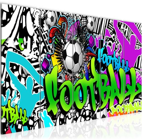 Runa Art Wandbild XXL Fussball Graffiti Loft Wohnzimmer 200 x 80 cm Bunt 5 Teilig - Made in Germany - 402655a