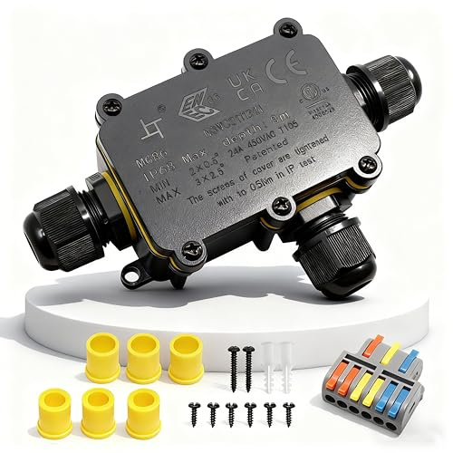 Abzweigdose, Verbindungsdose, HUYU 3 Wege Junction Box, IP68 Wasserdichte Verteilerdose, Kabelverbinder Aussen, Elektrischer Außenverteilerdose, Erdkabel Klemmdose, Kabeldurchmesser Ø 5mm-12mm, 3 Wege