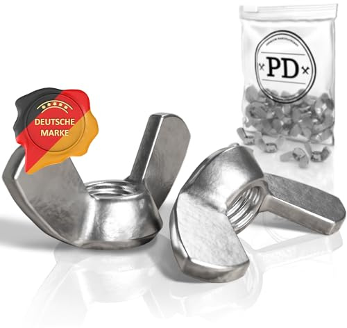 PD® Flügelmuttern M4 - Hochwertige A2 Edelstahl Flügelmutter | 25 Stück | Rostfreie Schmetterlingsmutter & Wing Nut aus V2A | zur universellen Nutzung, DIN 315 | für Garten, Werkstatt, Innen & Außen