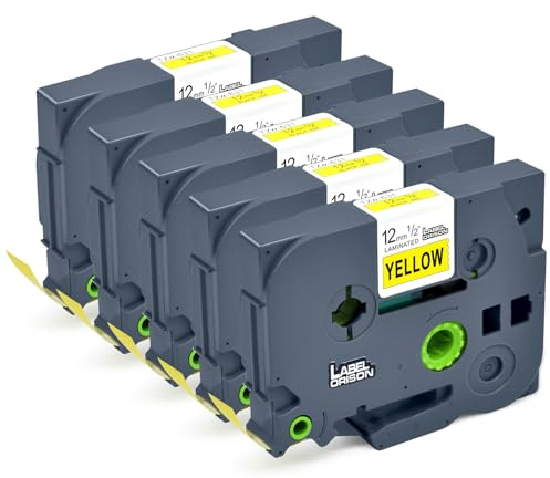 Label Orison Kompatible Schriftband als Ersatz für Brother TZe-631 TZE 631 Schwarz auf Gelb 12mm Etikettenband für Brother PT-1000 1010 1080 H105 E110 P300BT H100LB D200BW P700 E110 D400, 5x