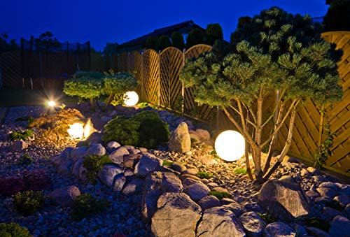 Trango 3er Set 33400B IP44 Gartenkugel in Weiß mit 30/30/40cm Durchmesser *GARDEN* Kugelleuchte inkl. je 1x 4 Watt E27 LED Leuchtmittel & je 5 Meter IP44 Kabel, Gartenleuchte, Leuchtkugel, Gartenlampe