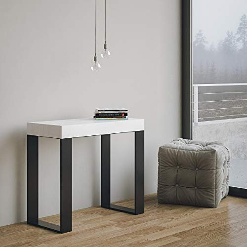 IMAGO FACTORY Tekna Premium – Ausziehbare Konsole, Ausziehbarer Tisch Bis Zu 196 cm, Esszimmertische B. 90 x H. 77 x T. 40, Platzsparende Konsole in Weiße Aschefarbe, Hergestellt in Italien