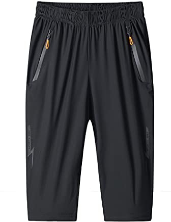 MakingDa Herren Shorts 3/4 Jogger Capri Sommer Gym Running Trainingshose mit elastischer Taille und Reißverschluss