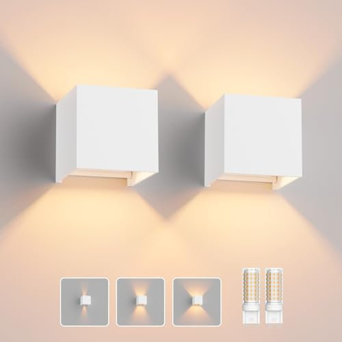Klighten 2 Pack Wandleuchte mit Austauschbarer G9 LED Lampe Warmweiß 3000K, Aluminium LED Wandlampe Innen/Aussen Einstellbar Abstrahlwinkel aussenbeleuchtung für Wohnzimmer Garten, Weiß