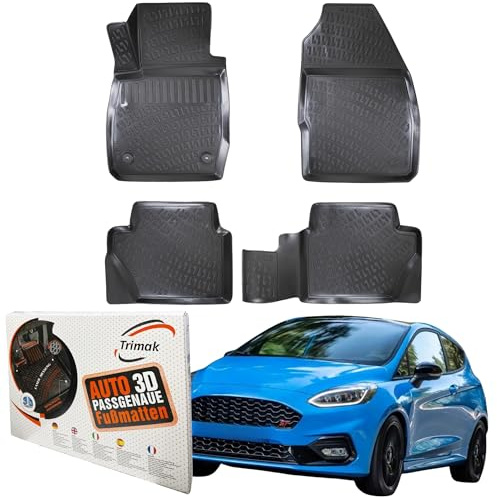 Trimak 3D Fussmatten für Ford Fiesta 2017-2023 | Gummimatten aus TPE Gummi, Passgenau, Wasserdicht, Hoher Rand, Rutschfest, Leicht zu Reinigen