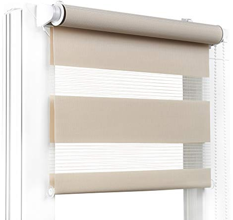 Fenster DEKOR - Rollos für Fenster Beige - Klemmfix Rollo ohne Bohren B70 x H150 cm - Doppelrollo mit Einer Breiten Auswahl an Größen und Farben - Blickdichte Rollos, einfach zu montieren