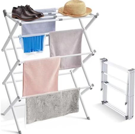 EPISENT 3-Tier Extendable Clothes Drying Rack | Space-Saving, Folding & Retractable | Indoor Laundry Airer for Efficient Drying | White