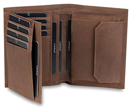 iClassy Hochformat - Echtleder Geldbörse handgemacht und doppelt genäht Portemonnaie mit Münzfach und Platz für 13 Karten + 1 Sichtfach - Geschenk | (Dunkelbraun)