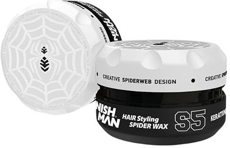 NISHMAN Aqua Spider Wax S5 – Keratin White 150g – Parfum Noix de Coco – Tenue Forte & Finition Brillante Cire Coiffante pour Hommes, Coiffage Flexible pour Tous Types de Cheveux