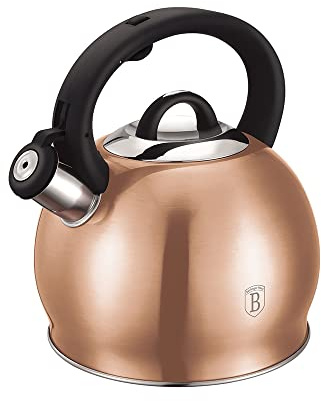 Berlinger Haus Bouilloire sifflante pour cuisinière, théière en acier inoxydable de 3,2 L, pour cuisinière, bouilloire avec poignée à bouton-poussoir, base à induction améliorée, théière en acier