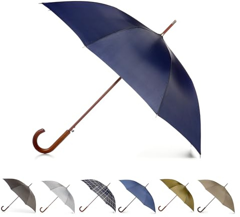 Totes Auto Open Water Repellent Stick Umbrella with Classic Wood J Hook Handle