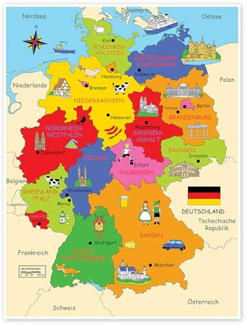 Posterlounge Bundesländer für Kinder Poster | 50 x 70 cm von Fluffy Feelings Wandbilder Wanddeko