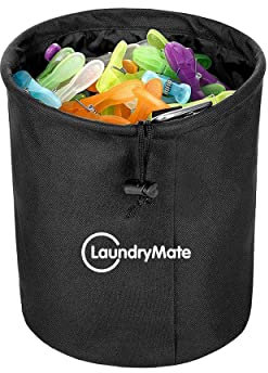 Laundry Mate Peg Bag With Closure Drawstring & Hanging Hook - Extra Large Weather Resistant Laundry Clothes Peg Storage - Hanging Clothesline Peg Bag (Black)