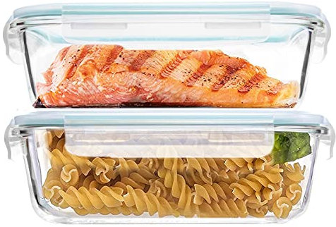 Luvan 1520ML Large Glass Food Storage Containers with Lids, Airtight Glass Meal Prep Containers Set Lunch Box BPA Free & Leak-Proof for Microwave,Oven,Freezer and Dishwasher Safe