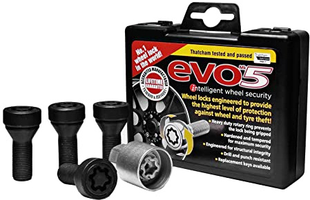 BITS4REASONS - NEW Model E TECH EVO5 Compatible with BMW O/E MK5 Quality Anti-Theft Locking Wheel Bolt Set (4 Bolts and Key) M14 x 1.25 x 26 60° - Black