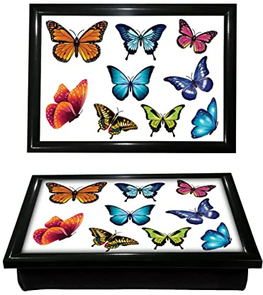 Lap Tray Butterfly Garden Bean Bag Base LapTray cushioned Breakfast Bed tray Cushion Bed Serving Lap Top Tray with beans Camper Van serving Camping Lightweight Learning Habitat