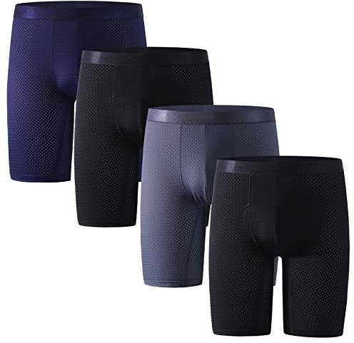 Nuofengkudu Long Boxer Homme Soie Glacée Cool Calecon Respirant Confort sous-Vêtements Anti Frottement Elastique sans Couture/Maille Pouch Seamless Flex Underpants