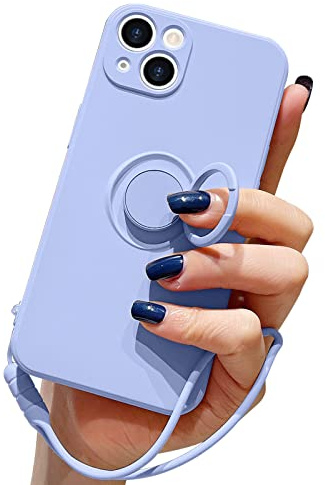 Pepmune for iPhone 13 Silicone Case with Ring Holder-Purple | Kickstand Magnetic Car Mount,Detachable Wrist Strap,Shockproof Soft Protective Cover