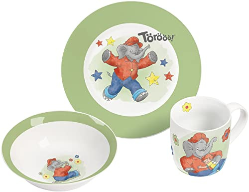 Kindergeschirr Benjamin Blümchen Watercolor 3teilig, Porzellan, Geschirrset, Geschirr, Teller, Tasse, Schale, 3-teilig, GEDA, GEDA LABELS, Kinder, bunt