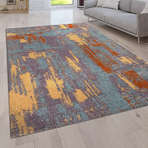 Paco Home Hochflor Teppich Wohnzimmer Schlafzimmer Moderne Vintage Optik Shaggy Abstraktes Muster, Grösse:200x280 cm, Farbe:Bunt 3