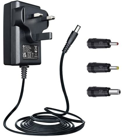 12V 1A 1.8M Power Supply Adapter with 3 Tips, AC to DC 12W 12V 1000mA 800mA 500mA Power Cord for CCTV Security Camera DVR LED Strips Router BT Speaker LED Mirror Desk Lamp and More, UKCA Certified