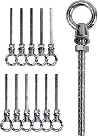 LALAGO 12 PCS. Perno de ojo, M8 x 80mm Acero inoxidable 304 Pernos de ojo de acero inoxidable, Pernos de tornillo, Ojales de tornillo para madera