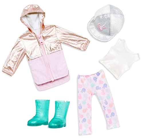Glitter Girls Peace & Love Outfit für 36 cm-Puppen, Jacke und Kappe | Outfit für 36 cm-Puppen mit Jacke, Kappe, Tanktop, Leggings und Regenstiefeln; leicht an- und ausziehbar; 3+ Jahre