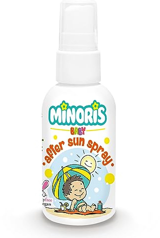 Minoris Baby After Sun Spray 100 ml Suave hidratante y refrescante refrescante con óxido de zinc y aceites orgánicos, hipoalergénico, sin fragancia, vegano, dermatológicamente probado