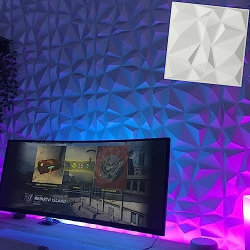 Lot de 25 panneaux muraux 3D en PVC texturé en diamant blanc pour salle de jeux, salon, chambre, buanderie, cuisine, photographie 30 x 30 cm