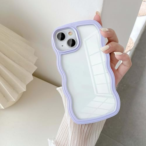 UEEBAI Case for iPhone 15 6.1 inch, Cute Clear Simple Wave Wavy Curvy Slim Fit Shockproof Protective Phone Bumper Cover Translucent Soft Pretty Anti-Scratch TPU Case - Purple