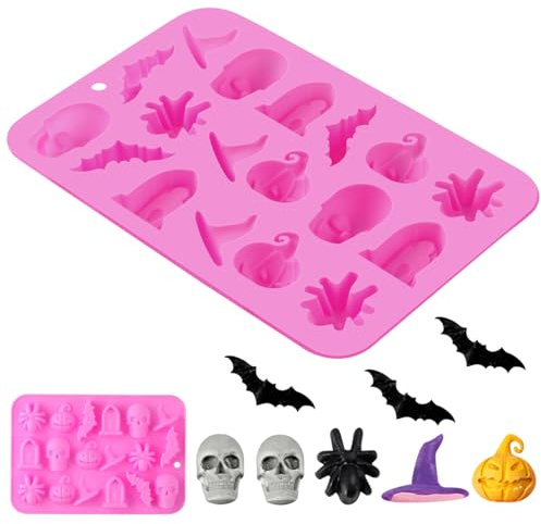 UPKOCH Moule En Silicone Halloween Moule À Bonbons Au Chocolat Crâne Citrouille Araignée Chauve-Souris Chapeau De Sorcière Moule À Fondant Gommeux Pour Bricolage Biscuits Bonbons