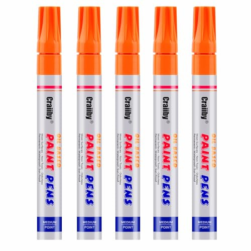 Orange Paint Markers, 5 Pack Oil-Based Waterproof Quick Dry Permanent Paint Pen Set for Rocks Painting, Wood, Fabric, Plastic, Canvas, Glass, Mugs, Metal, Tire, Stone, DIY Craft