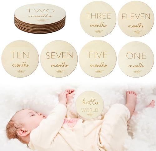 Meilensteinkarten Baby, 10cm 1-12 Monatskarten aus Holz, Fotoshooting Requisiten, Geschenk für Frischgebackene Eltern, zum Gedenken an das Wachstum von Babys oder die Schwangerschaft