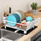 MAJALiS Dish Drainer Rack with Drip Tray, Dish Drying Rack with 360° Swivel Spout and Drainer Mat, Stainless Steel Dish Rack with Cup Holder and Cutting Board Holder for Kitchen Sink, White