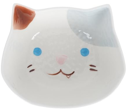 PRETYZOOM Raised Ceramic Cat Food Bowl 5.12 Inch Children S Breakfast Tray Food Container Cute Cartoon Cat Design for Kids Meals and Snacks