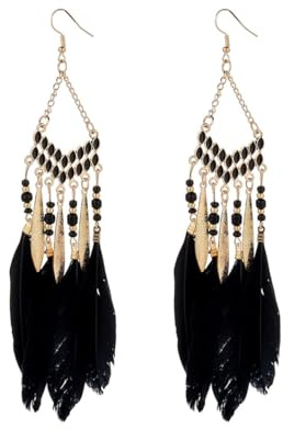 fdsmall Bohemian Feder Ohrringe Frauen Boho Fringe Schmuck Zubehör Schwarz