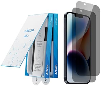 Anker Privacy Displayschutzfolie für iPhone 13/13 Pro/14 (2er-Pack), 15,5cm gehärtete Glasfolie mit einfacher Installation, 8K Ultra HD, 9H Härte, kratz- und stoßfest, 12 Monate Garantie
