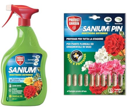 Protect Garden Sanium AL PFnPO, Insetticida Sistemico Pronto Uso. Elimina Afidi, Cocciniglia & Sanium Pin PFnPO, Insetticida Sistemico in Pillole. Elimina Afidi e Mosca Bianca.