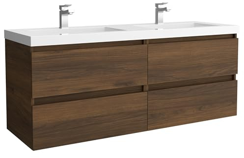 Mueble de baño Bequia 140cm + Lavabo Carga Mineral Toscana | Nogal|140x45x59