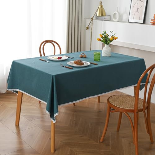 KLUOT Tischdecke 160x220cm Baumwoll-Leinen Tischdecken Blau Tischdecke, Leinen, wasserdicht, Baumwolle, waschbar, innen und außen