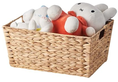 Eden & Willow Natural Water Hyacinth Woven Storage Basket with Handles | Wicker Shelf Baskets for Home Decor and Bathroom Organisation | Handmade Stackable Gift Hamper Basket (1, Large)