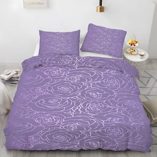 EXSANLIEAY Muster Bettwäsche 200x200 - Lila Wendebettwäsche, Weiche & Atmungsaktiv Microfaser Bettbezug + 2 Kissenbezug 80x80, Angenehme bettwäsche-Sets, 3 Teiligmit Reißverschluss