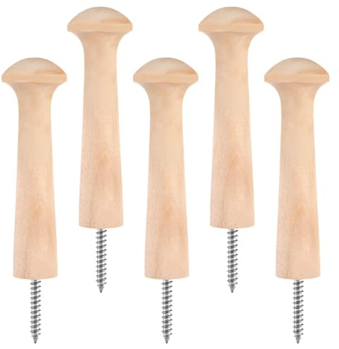 oruola 5pcs Wooden Shaker Peg Hooks,3.68 Inch Screw On Wood Hook Shaker Pegs,Wooden Shaker Peg with Screws,Unfinished Wood Shaker Pegs for Hanging Clothes Hats Keys Bags Towels